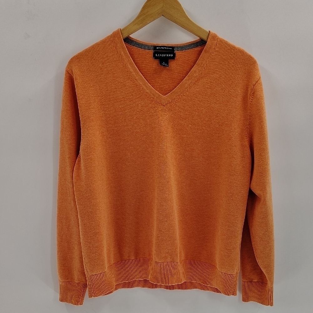 Lands' End v neck pullover sweater large 42-44 100% Supima Cotton long sleeve